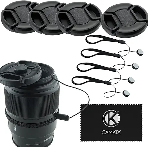 CAMKIX 4 Piezas Snap-on Lentes Cap o Centro Apriete la Tapa del Objetivo para Nikon, Canon, Sony y Otros DSLR Camera - Un Paño de Microfibra para Limpiar Incluido (72mm)  