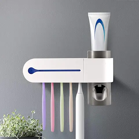 CAMPSLE Portacepillo de Dientes Eléctrico Esterilizador UV Soporte con 5 Ports Dispensador de Pasta de Dientes Soporte de Pared Accesorios de Baño  