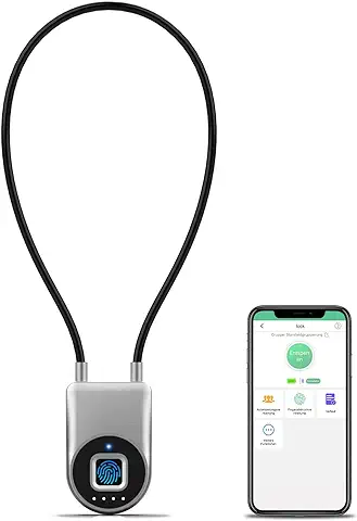 Candado de Cable de Huellas Dactilares, Candado Eseesmart con asa Larga, Cerraduras con Aplicación de Huellas Dactilares, Candado de Seguridad Impermeable para Bicicleta, Maleta de Scooter  