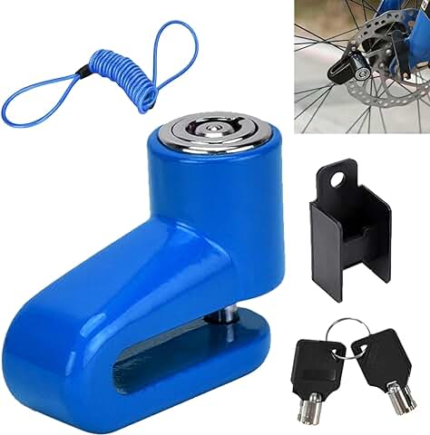 Candado de Freno de Disco,Candado Antirrobo Disco Scooter Bicicleta,Candado Disco Moto Accesorios,Candado Moto Disco,Pinza Antirrobo Candado,Seguro de Disco para Moto,con Cuerda Recordatoria Azul  