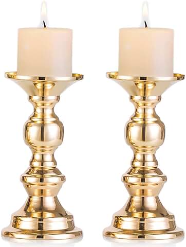 Candelero Columnario del Hierro, Candelero Decorativo De Mesa para Boda/Fiesta/Cumpleaños, Artículo para La Cena a Las Velas, Candelero Retro para Hogar (Ajuste 50mm Dia Vela 15cm H, 2 Pcs)  