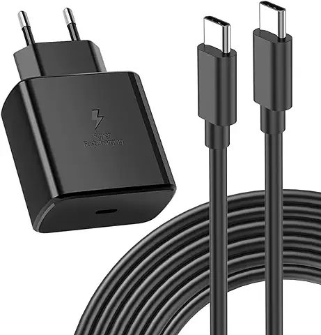 Cargador Samsung Carga Rapida, 45W USB C Enchufe con 2M Cable Compatible con Samsung Galaxy S23/ S23+ /S23 Ultra /S22 /S21 /S20 /Note20 /A73 /A53 /S10, HSYWBC Tipo C Cargado Adaptador Cabezal  