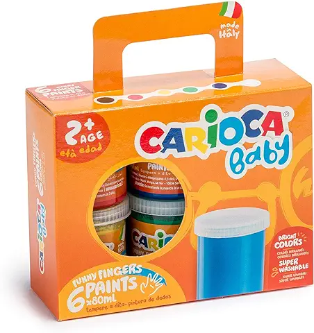 Carioca Baby Finger Paints, Juego de Pintura para Niños, Kit de Pintura Lavable, Apto para Niños a Partir de 24 Meses, Pinturas para Dedos, Colores Surtidos, 6 Témperas de 80ml  