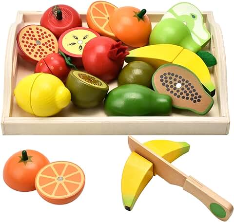 CARLORBO Juguetes de Madera Juego de Imaginación Comida para Niños Cocina, Juego de Roles Juguetes Educativos Magnéticos de Frutas y Verduras para Niños y Niñas de más de 3 Años  