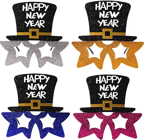 Carnavalife Gafas Happy New Year Sombrero con Purpurina Disfraces Fiesta para 2021 Decoraciones de Fiesta de Nochevieja Accesorios de Fotografía Pack de 12 Piezas (3*4 Colores)  