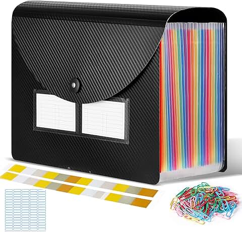 Carpeta Clasificadora, A4 Expandible Carpetas de Acordeón con Tapa, Portátil 24 Bolsillos Colores Organizador Documentos Archivadores para Oficina Escuela (Negro)  