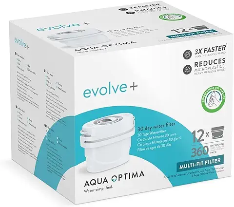 Cartucho De filtro de agua Aqua Optima - Evolve+ Paquete de 12 (suministro para 12 meses), Sistema de Filtración en 5 etapas.  