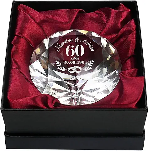 Casa Vivente Cristal en Forma de Diamante con Grabado Personalizado para el 60º Aniversario de Bodas con Nombres y Fecha, Accesorios Decorativos para el Hogar  