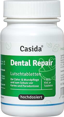 Casida® Pastillas Dentales Dental Repair - para una Flora oral Saludable - Protección Contra Caries, Periodontitis e Inflamaciones de las Encías - Mínimo 1 Billón de UFC - 60 Piezas  