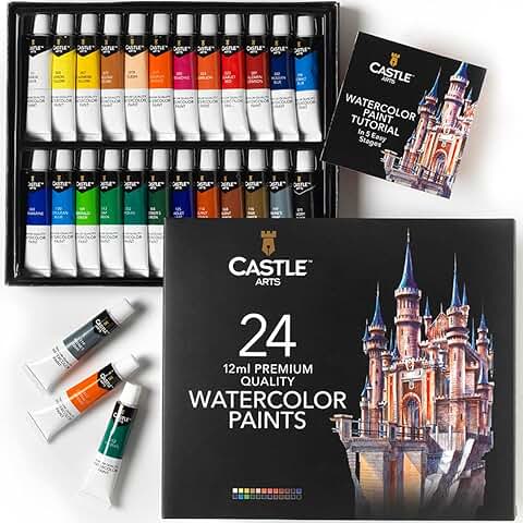 Castle Art Supplies Caja 24 Tubos Pintura de Acuarela 12 ml | Artistas Experimentados | Colores Intensos | En una Maravillosa Caja de Presentación  