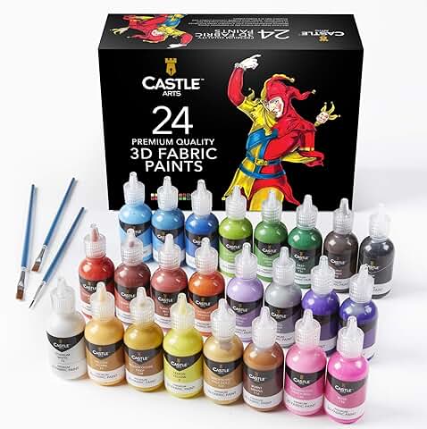 Castle Art Supplies Caja Pinturas Tela 3D | 24 Colores Intensos en Botes 29 ml | Ropa, Tejidos, Lienzo, Vidrio, Madera, Calzado | Resistente Caja de Presentación  