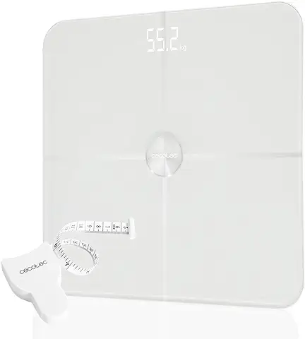 Cecotec Báscula de Baño Digital Inteligente Surface Precision 9600 Smart Healthy. Alta Precisión con Conectividad,base Cristal de alta Seguridad Recubrimiento de óxido de Indio y Estaño, Pantalla LED  