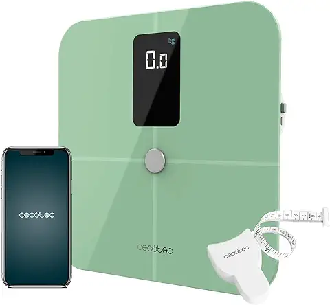 Cecotec Báscula de Baño Inteligente Surface Precision 10400 Smart Healthy Vision Green. Medición de Bioimpedancia, App, 15 Parámetros  