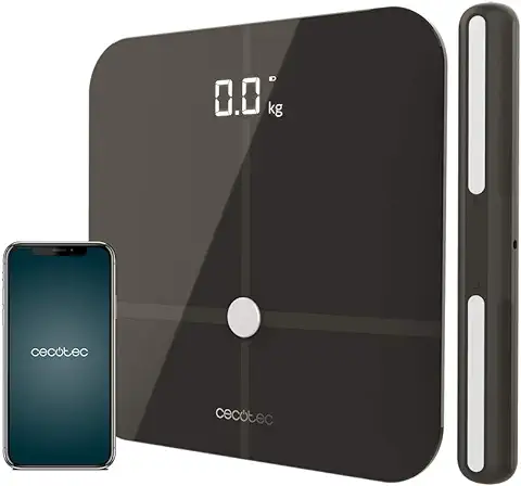 Cecotec Báscula de Baño Surface Precision 10600 Smart Healty Pro Dark Grey. Con App, Conectividad Bluetooth, Barra con Sensores para Medición de Bioimpedancia, 15 Parámetros, Diseño Extraplano  