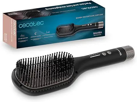 Cecotec Cepillo Alisador con Función de Aire Bamba InstantCare AirFlow. 98 W, Revestimiento de Cerámica, 4 Niveles de Temperatura, Calentamiento Rápido, Apagado Automático  