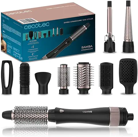 Cecotec Cepillo de Aire 10 en 1 Bamba CeramicCare 10in1 Styler. 1000 W, 10 Cabezales Intercambiables, 3 Temperaturas y 2 Velocidades, Revestimiento de Cerámica, Función Aire Frío  