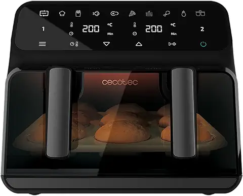 Cecotec Freidora sin Aceite Digital de 9 Litros Cecofry Advance 9000 Window. 2200 W, Dietética, Pared Divisoria Móvil, Temperatura dual de 80-200ºC, Ventana y Tecnología PerfectCook  