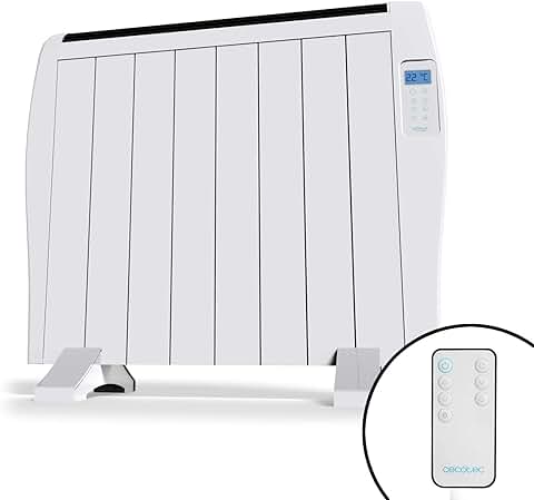 Cecotec Radiador Eléctrico Bajo Consumo Ready Warm 1800 Thermal 8 Elementos, 1200W, De Pared o pie, 3 Modos, Temporizador, Mando a Distancia, Pantalla LED, Blanco  