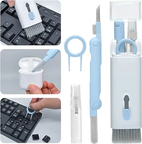 Cepillo Limpiador de Teclado 7 en 1, Kit de Limpieza de Computadora Multifuncional con Extractor de Teclas para Airpods 2/Pro, Lente de Cámara, Teclado Mecánico para Juegos, Teléfono Celular (Azul)  