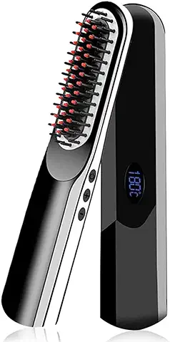 Cepillo para Alisar el Cabello Inalámbrico, Alisador de Barba Rápido para Hombres, Peine para el Cabello, LCD, Multifuncional, Inalámbrico, con Carga USB, para Alisar el Cabello  