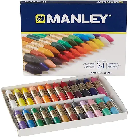 Ceras Manley 24 Unidades - Caja de Cera Profesional y Ceras para Niños - Ceras de Colores para Material Escolar - Blandas, Fabricación Artesanal  