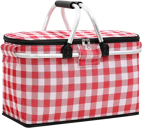 Cesta de Picnic Gran Bolsa Térmica Cesta de Almuerzo Bolsa Isotérmica Bolsa Isotérmica para Picnic al aire Libre Viaje para Oficina, Camping, Pícnic Viaje, Puerta Lateral Derecho. (rojo)  