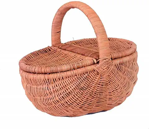 Cesteria Aparici Cesta De Picnic De Mimbre Ovalada, Cesta De Almacenamiento De Picnic, Lavado Antiguo, Sin Forro, Marrón - Uso De Campamento De Vacaciones, Decoración De La Boda En Casa (41X29X27X42)  