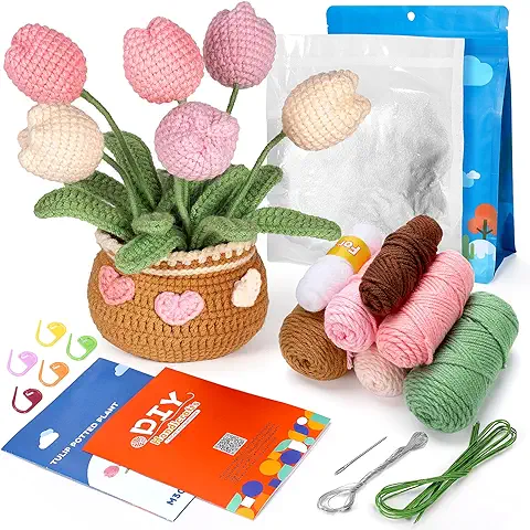 CestMall Kit de Ganchillo para Principiantes, Crochet Kits Set Punto con Agujas de Ganchillo e Hilo de Lana Bricolaje Suministros Tejido Crochet Kit para Adultos con Manual y Videotutorial Ganchillo  