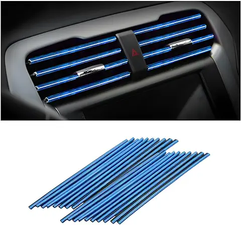 CGEAMDY 20 Piezas Tiras Decorativas para el Aire Acondicionado del Coche, Accesorios para el Interior del Coche, Tira Decorativa Multicolor para la MayoríA de las Salidas de Aire (Azul Hielo)  