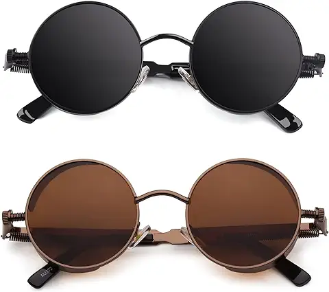 CGID E72 Steampunk Estilo Retro Inspirado Círculo Metálico Redondo Gafas de Sol Polarizadas para Hombres  