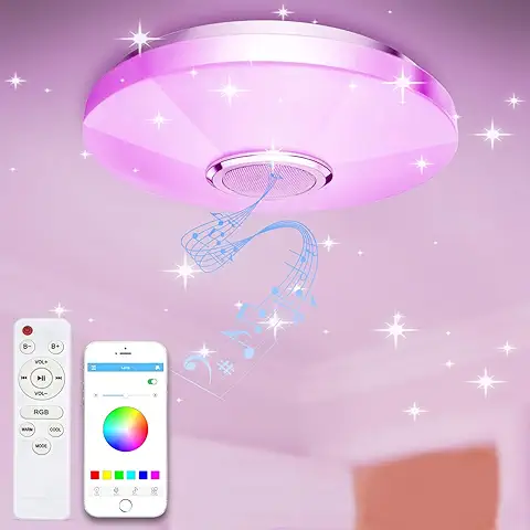 CGSGDK Lámpara de Techo LED Ajustable de 36w, Lámpara de Techo con Control Remoto y Altavoz Bluetooth, Cambio de Color rgb, Cocina, Dormitorio, Baño, Sala de Estar, Lámpara de Techo Infantil 30cm  