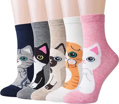 Chalier Cozy Calcetines Animales 5 Pares Calcetines Algodón Suaves Calcetines Gato Perro para Mujer, Regalos de Cumpleaños para Amantes de los Animales, Talla Única  