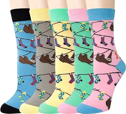 Chalier Cozy Calcetines Animales 5 Pares Calcetines Algodón Suaves Calcetines Gato Perro para Mujer, Regalos de Cumpleaños para Amantes de los Animales, Talla Única  