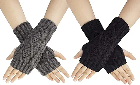 Chalier Fashion 2 Pares Guantes de Invierno para Mujeres, Mitones de Punto Caliente Manoplas Guantes de Mitad de Dedos  