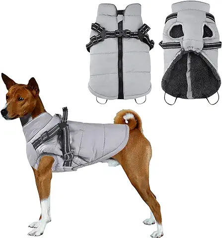 Chaqueta de Invierno para Perros, Chaqueta de Abrigo para Perros Pequeños y Medianos Ropa Impermeable para Perros con Arnés Chaleco para Mascotas al Aire Libre para Corgi, Bulldog, Yorkshire（L/35cm）  