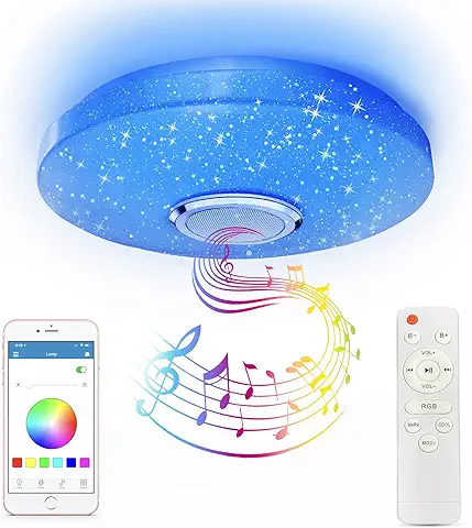 CheDux Lámpara de Techo LED Regulable de 36 W, Luz de Música Que Cambia de Color RGB, con Altavoz Bluetooth, Controlada Por Control Remoto y Aplicación, Adecuada Para Baño, Dormitorio, Sala de Estar  