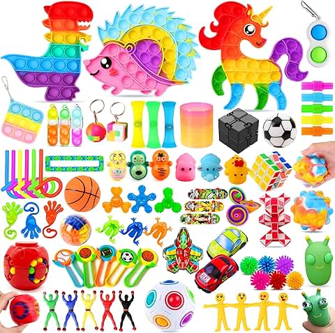 Chennyfun Kit de Juguetes Sensoriales, 80PCS Juguetes Antiestrés, Juguetes Aliviar el Estrés con Cubo Infinito, Erizos y Unicornios, para Aliviar el Estrés y el Ansiedad Niños y Adultos, Autismo, TDAH  