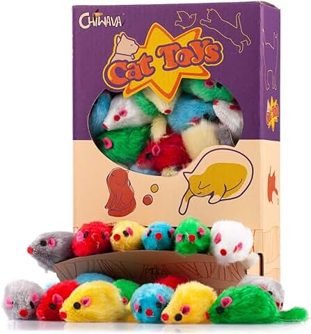 Chiwava 36 Piezas 10,5 cm Juguetes para Gatos Peludo Ratones Sonajero Pequeño Ratón Gato Gatito Interactivo, Colores Variados  