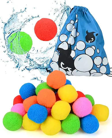 CHMMY Bolas de Bomba de agua Globos de agua Reutilizables 32 Piezas Bolas de agua con Bolsa, Bombas de agua Reutilizables para Niños Adultos Actividades al aire Libre Juegos de agua Juguetes  