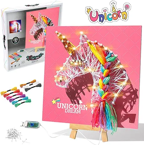 CHMMY Juego de Manualidades para Niños, Unicornio, Regalo para Niñas, a Partir de 6, 7, 8, 9, 10, 11, 12 Años, Unicornio, Juguete con luz LED Decoración, Juego de Manualidades Creativo, Unicornio  