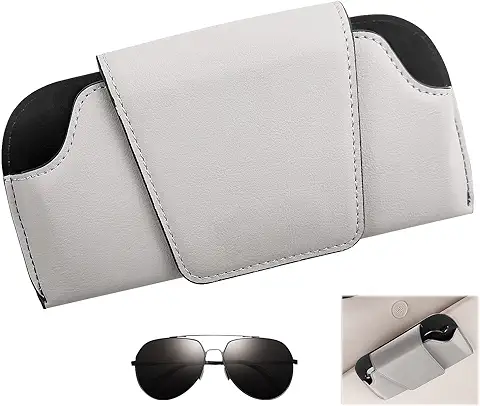 Choonjin Gafas de Sol Caja para Coche, Clip Magnetico Gafas Coche, Soporte Gafas Coche de Cuero, Porta Gafas para Coche, Universal Accesorios Coche Interior (Gris)  