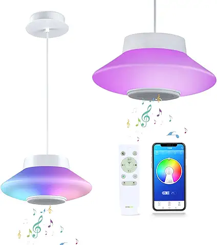 Chysongoods 22W Φ30cm Lámpara De Techo Colgante Musica LED Con Altavoz Bluetooth Y Mando a Distancia Cambia De Color RGB Para Dormitorio Juvenil Y Niños Comedor Cocina Baño Restaurante Bar Cafetería  