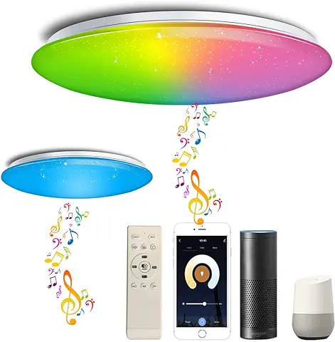 Chysongoods 55W Φ50cm Plafón De Techo LED Compatible Con Alexa Google Assistant Altavoz Bluetooth WIFI Musica Mando RGB Regulable Cambia De Color Para Dormitorio Juvenil Niños Cocina Salon  