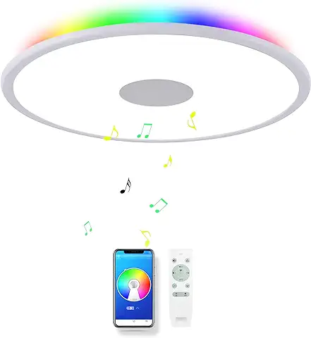 Chysongoods（Versión Mejorada 36W 50cm Redonda Plafon LED Con Bluetooth Altavoz Y Mando Moderna Lampara De Techo De Musica Regulable De RGB Color Para Habitacion Baño Dormitorio Salon  