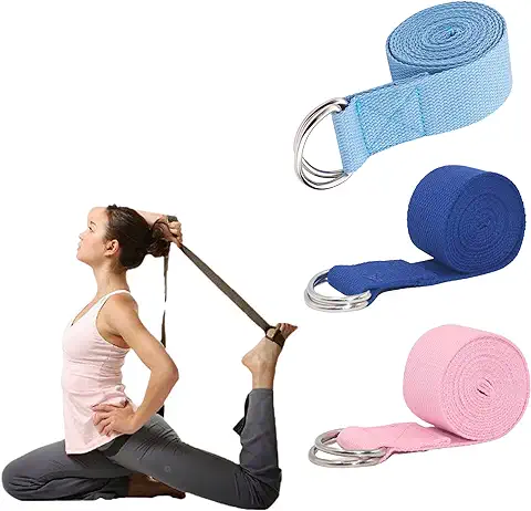 Cinta de Yoga con Anillas de Metal: Correa de Estiramiento en Algodón Suave y Resistente, Cinturón para Stretching y Yoga con Hebillas, Ideal para Flexibilidad y Posturas. Accesorio para Yoga  