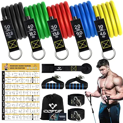 Cintas Elasticas Musculacion, 5 Resistance Bands, Gomas Elasticas Musculacion con Manijas Grandea, Tobillo, Póster de Entrenamiento, Mejor Opción para Entrenamiento de Fuerza, Fisioterapia  