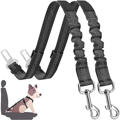 Cinturón de Seguridad de Coche para Perros, Cinturón Perro Coche con Elástico y Fuerte Mosquetón, Universal para Trasportar Mascotas Más Duradero para Todas Las Razas Perros y Gatos, Negro 2pcs  