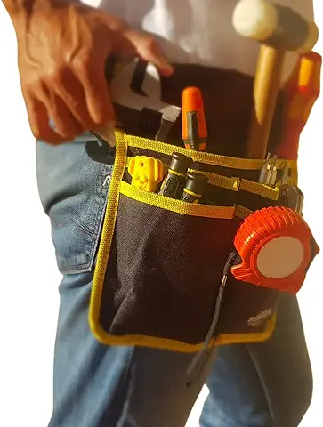 Cinturón Organizador De Herramientas Profesional, Porta Herramientas de Cintura Con Cinta Ajustable y 5 Bolsillos para Trabajo de Electricista. Bolso para Jardinería, Ingeniería. Riñonera de Bricolaje  