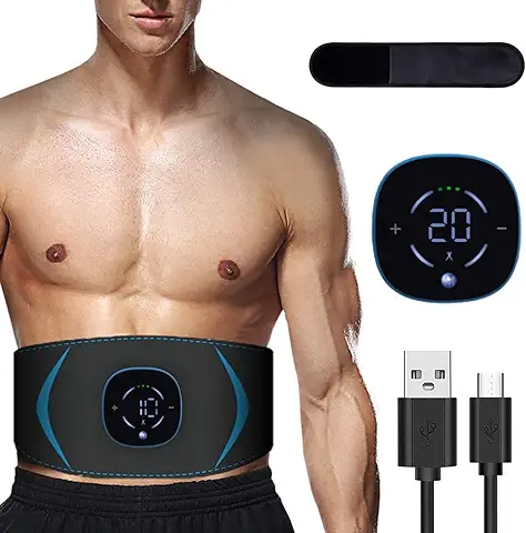 Cinturon Vibratorio Abdominales, Cinturon Electroestimulador Abdominales, Abs Estimulador Muscula para Hombre/Mujer, Abdomen no Necesita Almohadillas ni Gel, 10 Modos, 20 Niveles Diferentes para  