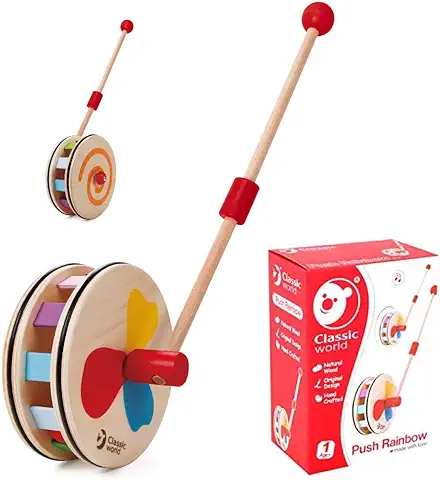 Classic World - Juguetes de Madera, Juguete para Empujar Rainbow Roll, 53 cm, Multicolor a Partir de 12 Meses  